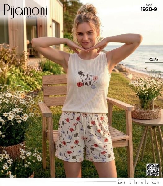 Pijamoni 1920-9 Bayan Oslo Sıfırkol Şortlu Takım