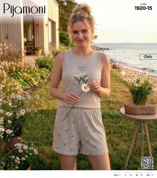 Pijamoni 1920-15 Bayan Oslo Sıfırkol Şortlu Takım