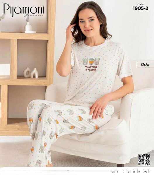 Pijamoni 1905-2 Bayan Oslo Kısa Kol Pijama Takım