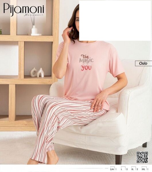 Pijamoni 1905-3 Bayan Oslo Kısa Kol Pijama Takım