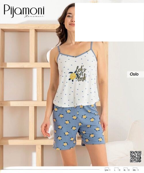 Pijamoni 1900-9 Bayan Oslo İp Askılı Şortlu Takım