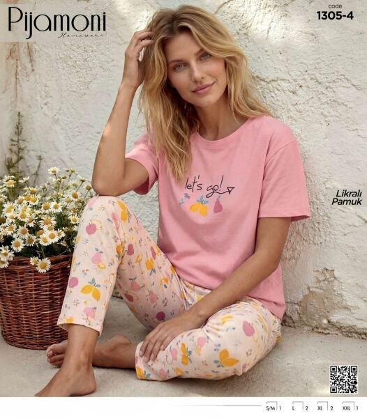 Pijamoni 1305-4 Bayan Süprem Kısa Kol Pijama Takım