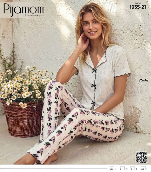 Pijamoni 1935-21 Bayan Kısa Kol Oslo Pijama Tkm