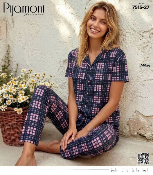 Pijamoni 7515-27 Bayan Kısakol D.Milan Pijama Tk