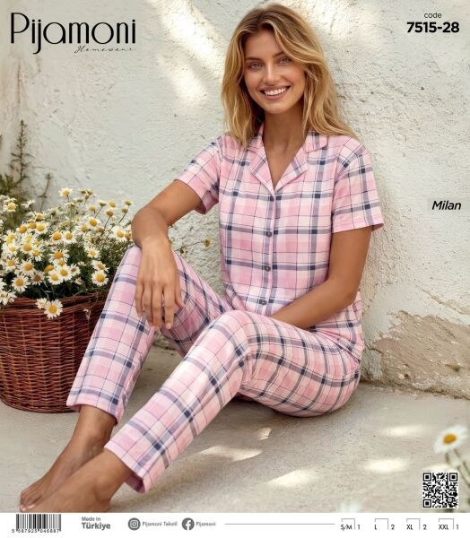 Pijamoni 7515-28 Bayan Kısakol D.Milan Pijama Tk