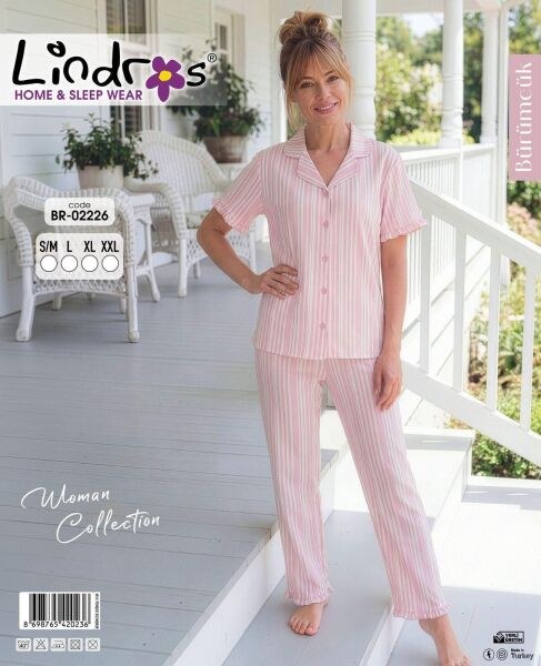 Lindros 02226 Bürümcük Düğmeli K.Kol Pijama Takım