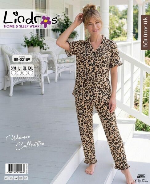 Lindros 02189 Bürümcük Düğmeli K.Kol Pijama Takım