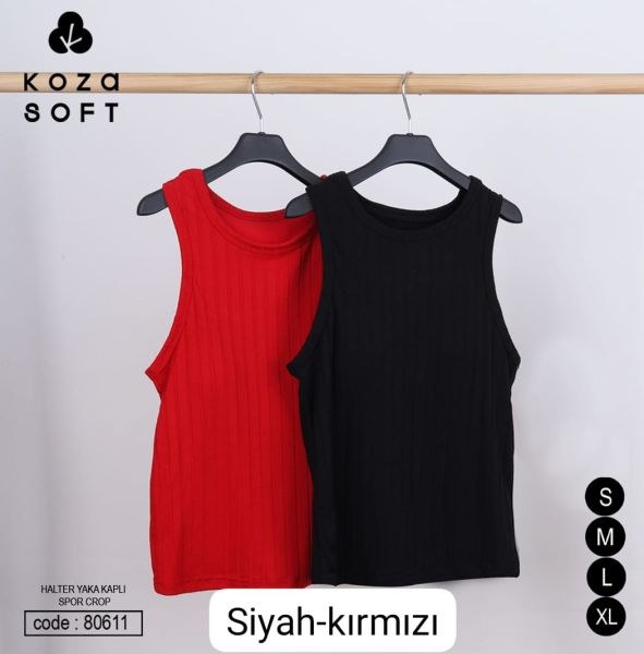 Koza 80611 Halter Yaka Srpo Kaplı Crop Siyah