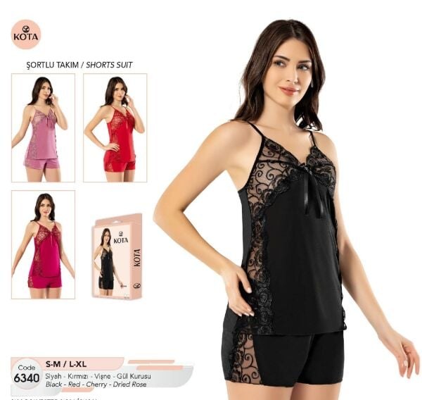Kota 6340 Dantelli Şortlu Takım Siyah