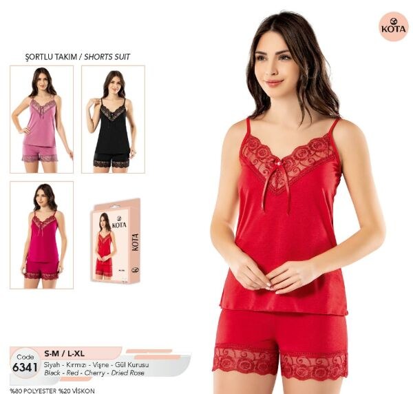 Kota 6341 Dantelli Şortlu Takım Gül Kurusu