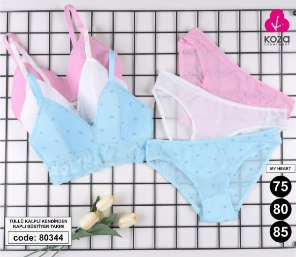 Koza 80344 Tüllü Kalpli Büstiyer Takım Pembe