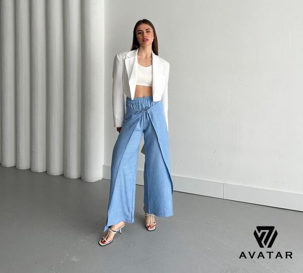Avatar 25945 Bayan Keten Yan Yırtmaçlı Alt İndigo