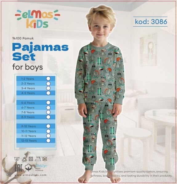 Elmas 3086-1 Erkek Çocuk 1-5 Yaş Pijama Takım