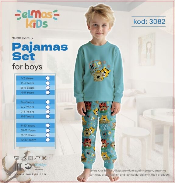 Elmas 3082-2 Erkek Çocuk 5-8 Yaş Pijama Takım
