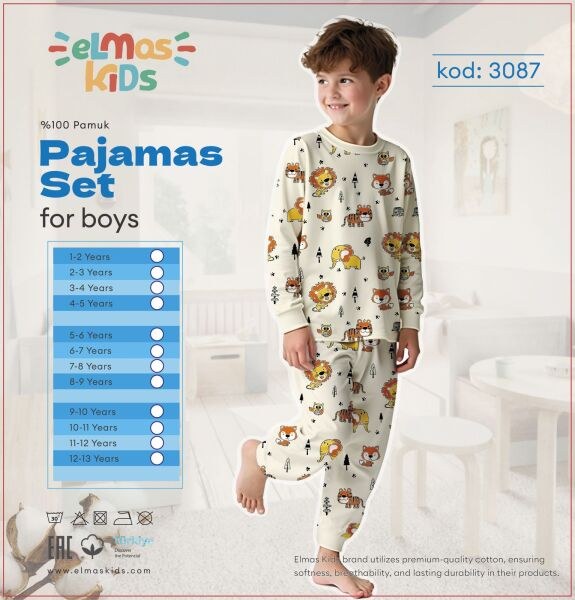 Elmas 3087-3 Erkek Çocuk 9-12 Yaş Pijama Takım