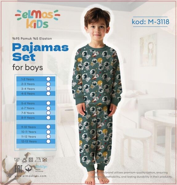 Elmas 3118-3 Erkek Çocuk 9-12 Yaş Pijama Takım