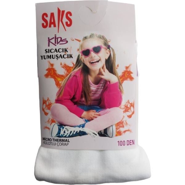 SAKS 10670 KIZ ÇOCUK TERMAL KÜLOTLU ÇORAP BEYAZ