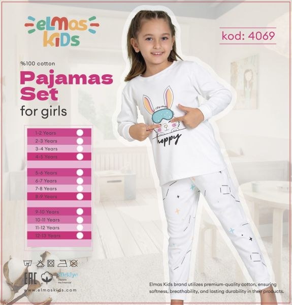 Elmas 4069 Kız Çocuk 5-9 Yaş Pijama Takım