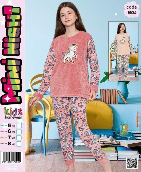 Mini Night 5534 Kız Çocuk Polar Pijama Takım Pembe