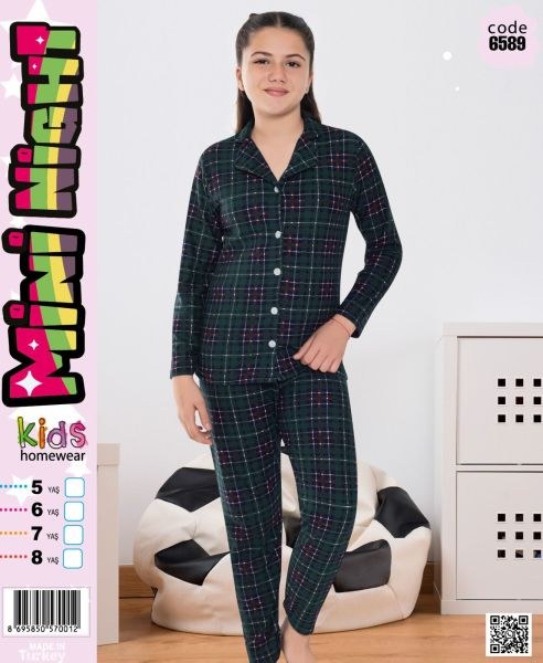 Mini Night 6589 Kız Çocuk Süet Gömlek Pijama Takım