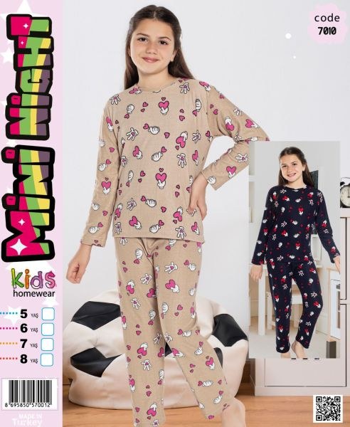 Mini Night 7010 Kız Çocuk Süet Pijama Takım Bej