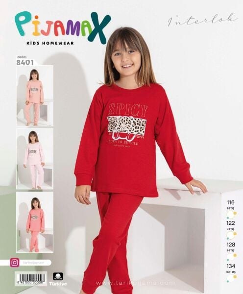 Pijamax 8401 Kız Garson 6-11 Yş İnterlok Pijama Tk Pembe