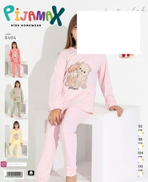Pijamax 8404 Kız 2-6 Yş İnterlok Pijama Takımı Nar Çiçeği