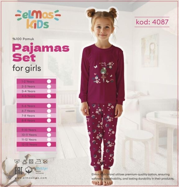 ELMAS 4087-3 KIZ ÇOCUK 9-13 YAŞ PİJAMA TAKIM