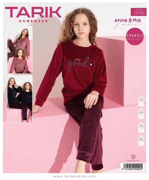 Tarık 3145 Kız 5-9 Yş Fransız Kadife Pijama Takım Füme