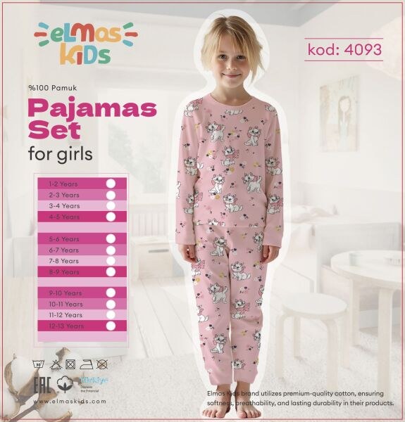 ELMAS 4093-2 KIZ ÇOCUK 5-9 YAŞ PİJAMA TAKIM