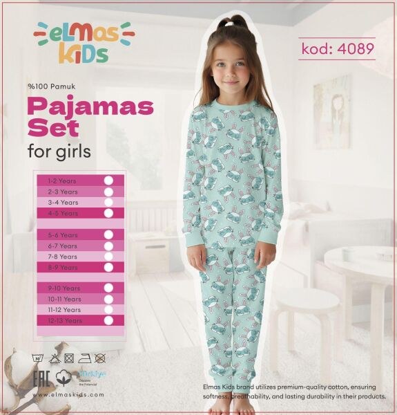Elmas 4089-3 Kız Çocuk 9-13 Yaş Pijama Takım
