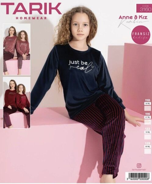 TARIK 3160 KIZ 5-9 YŞ FRANSIZ KADİFE PİJAMA TAKIM LACİVERT