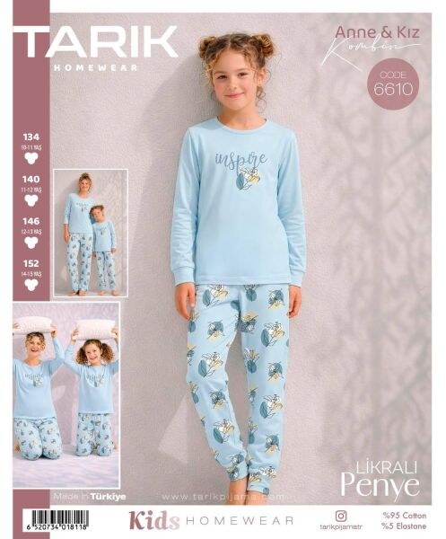 TARIK 6610 KIZ 11-15 YŞ PENYE PİJAMA TAKIM MAVİ