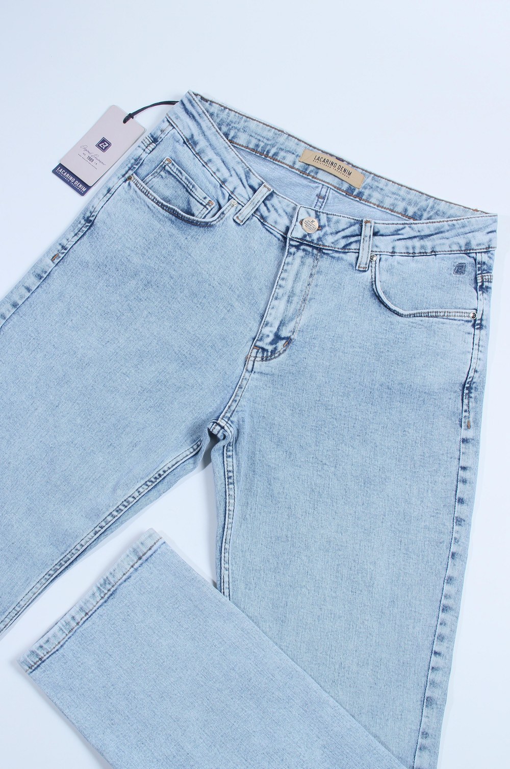 Yüksek Bel Kemer Detaylı Boru Paça Blue Jean Pantolon