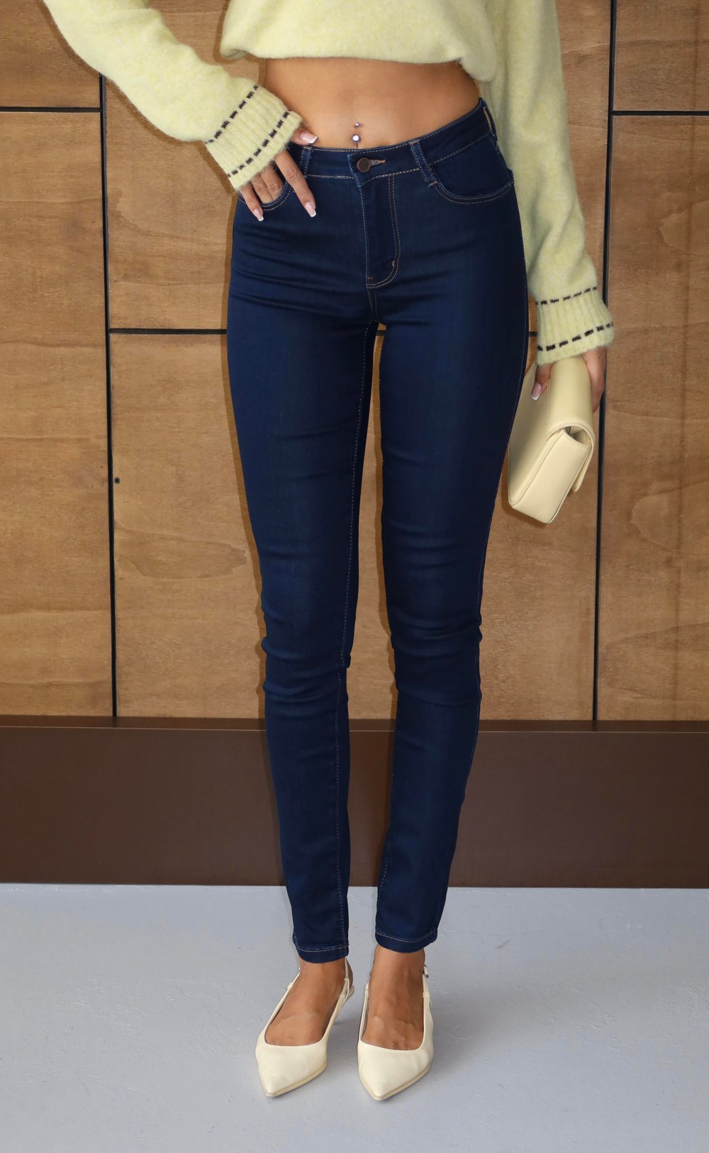 Yüksek Bel Dar Paça Dark Blue Jean Pantolon