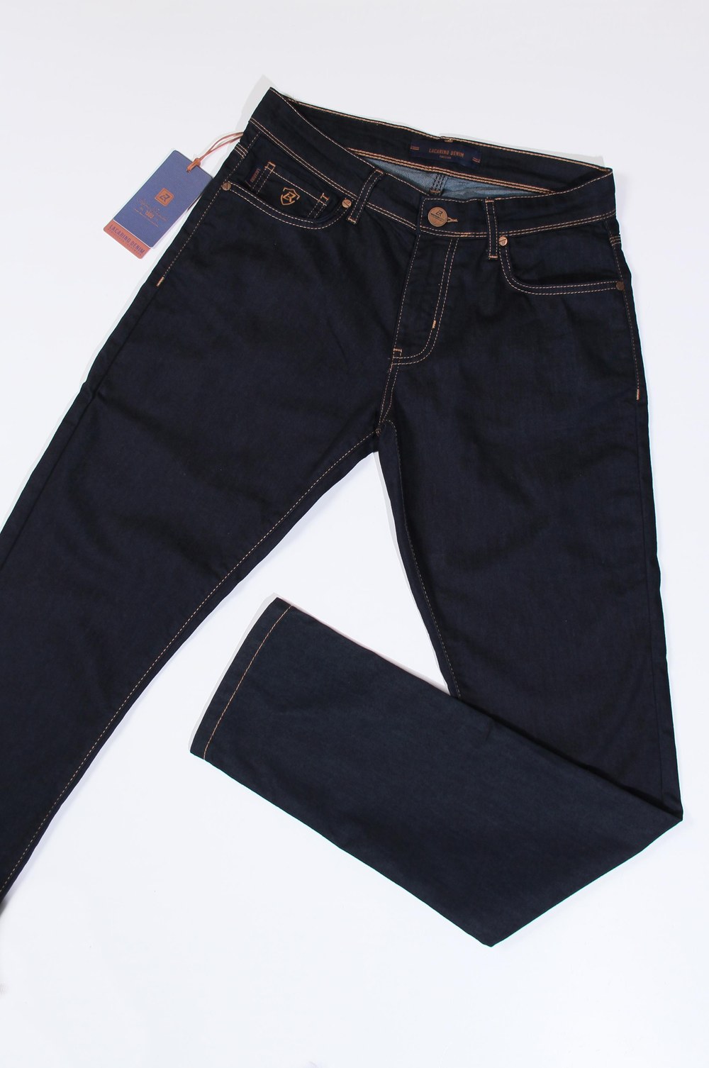 Dar Paça Yüksek Bel Navy Blue Jean Pantolon