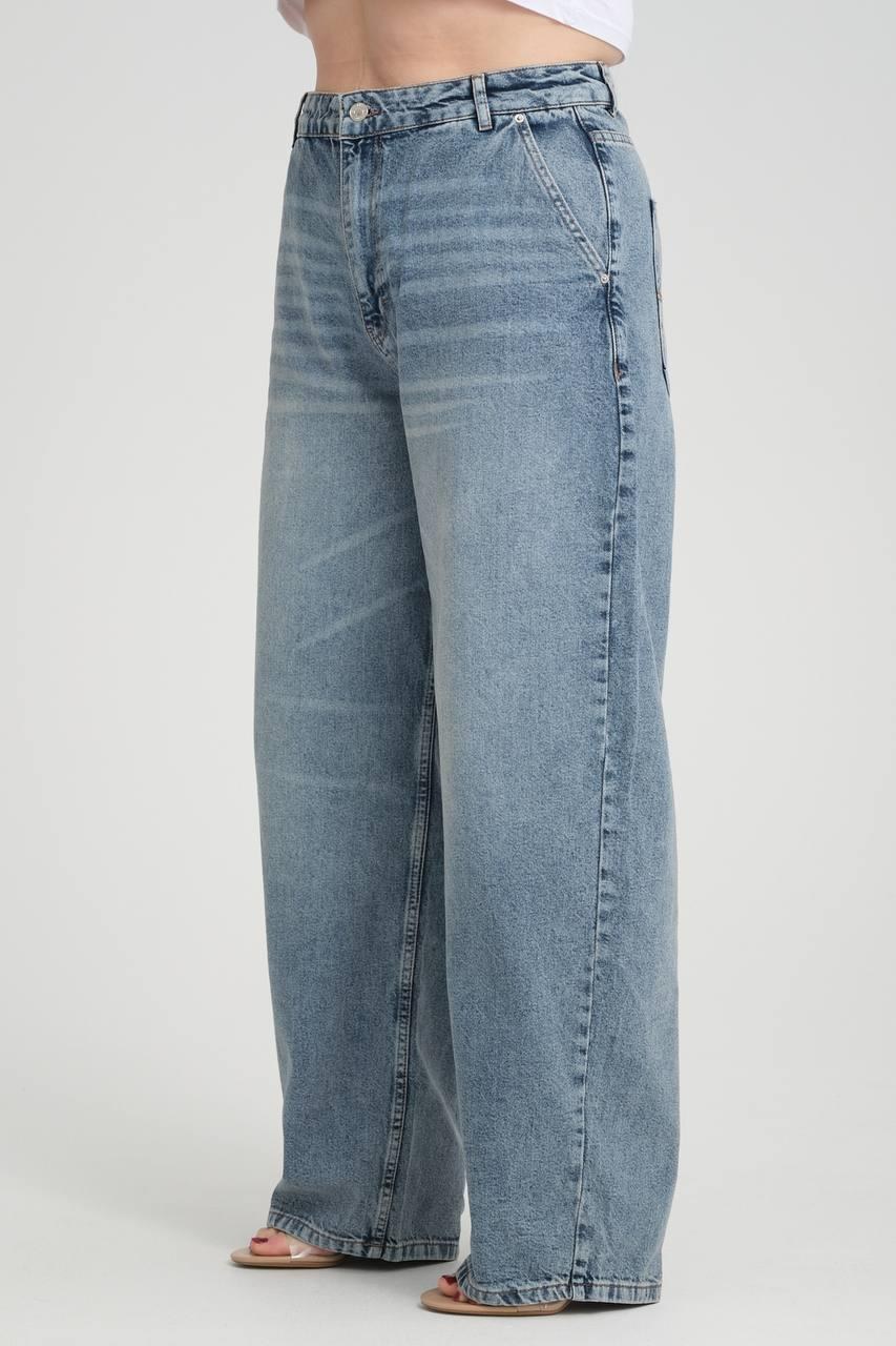 Yüksek Bel Bol Kesim Blue Skater Jean Pantolon
