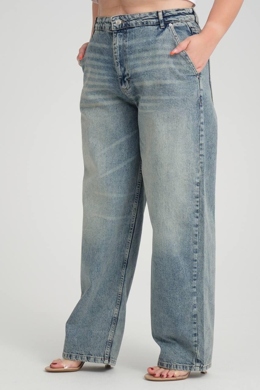 Yüksek Bel Bol Kesim Blue Tint Skater Jean Pantolon