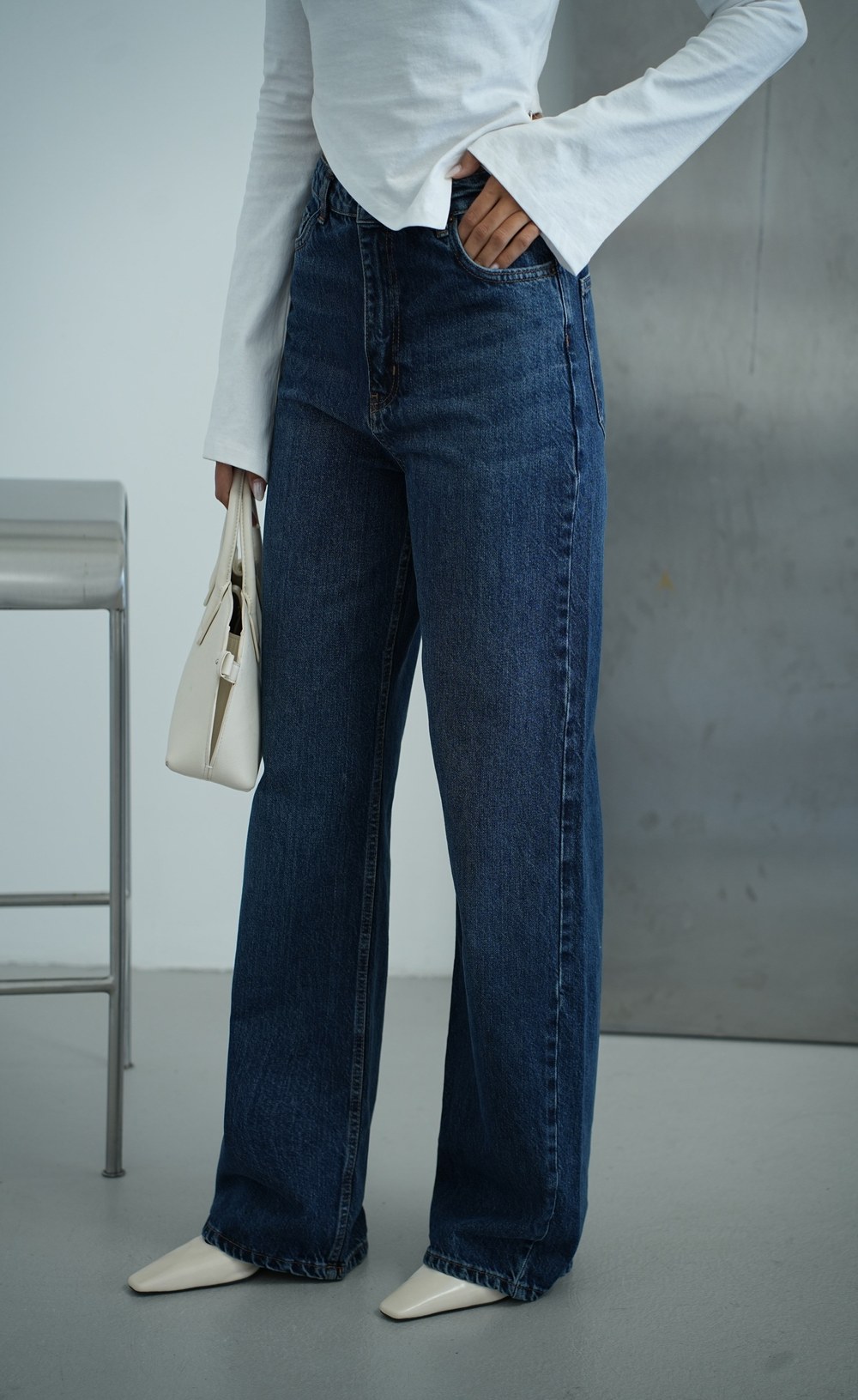 Geniş Paça Wide Leg Dark Blue Jean Pantolon
