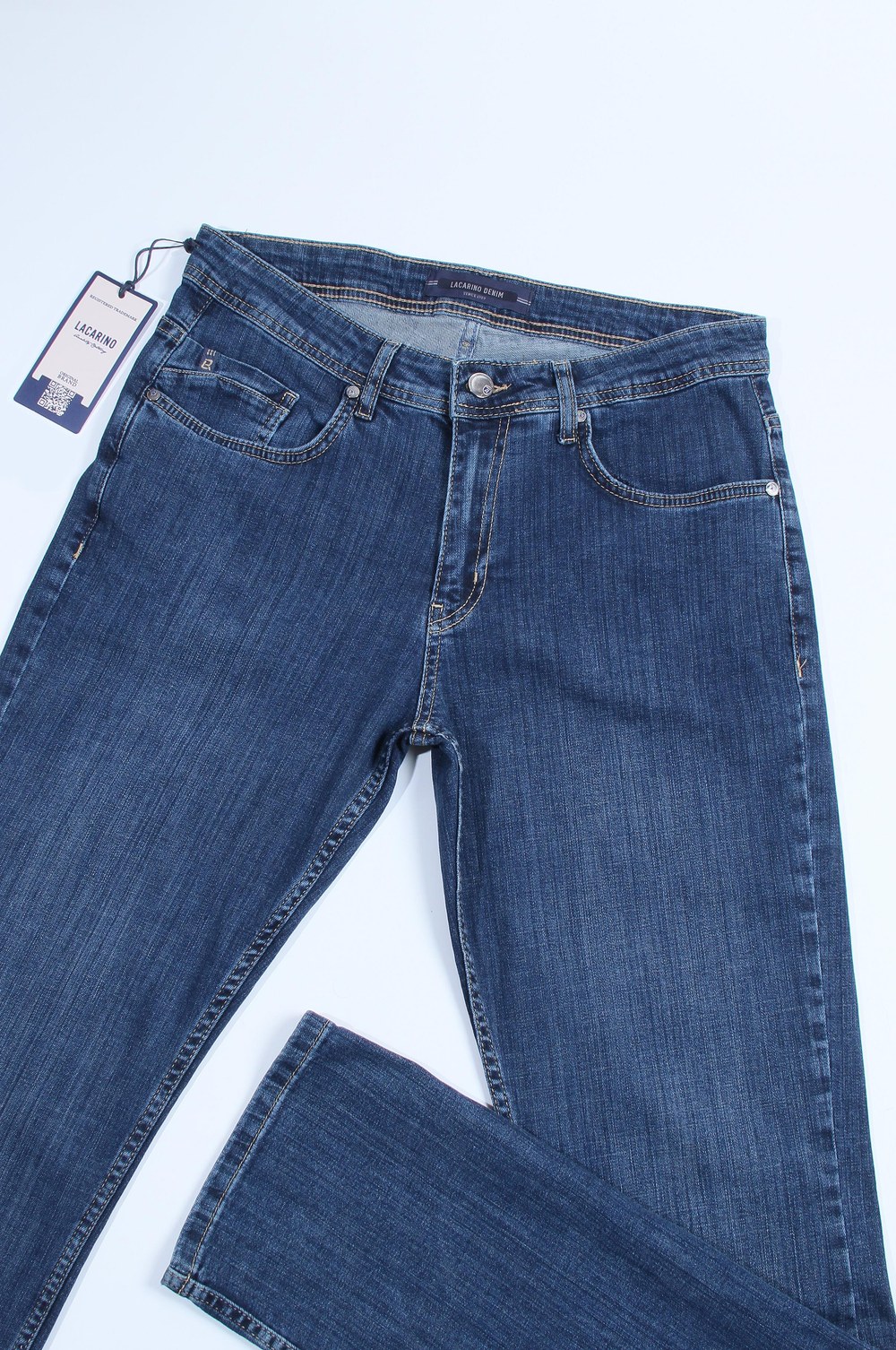 Erkek Yüksek Bel Bol Paça Dark Blue Jean Pantolon