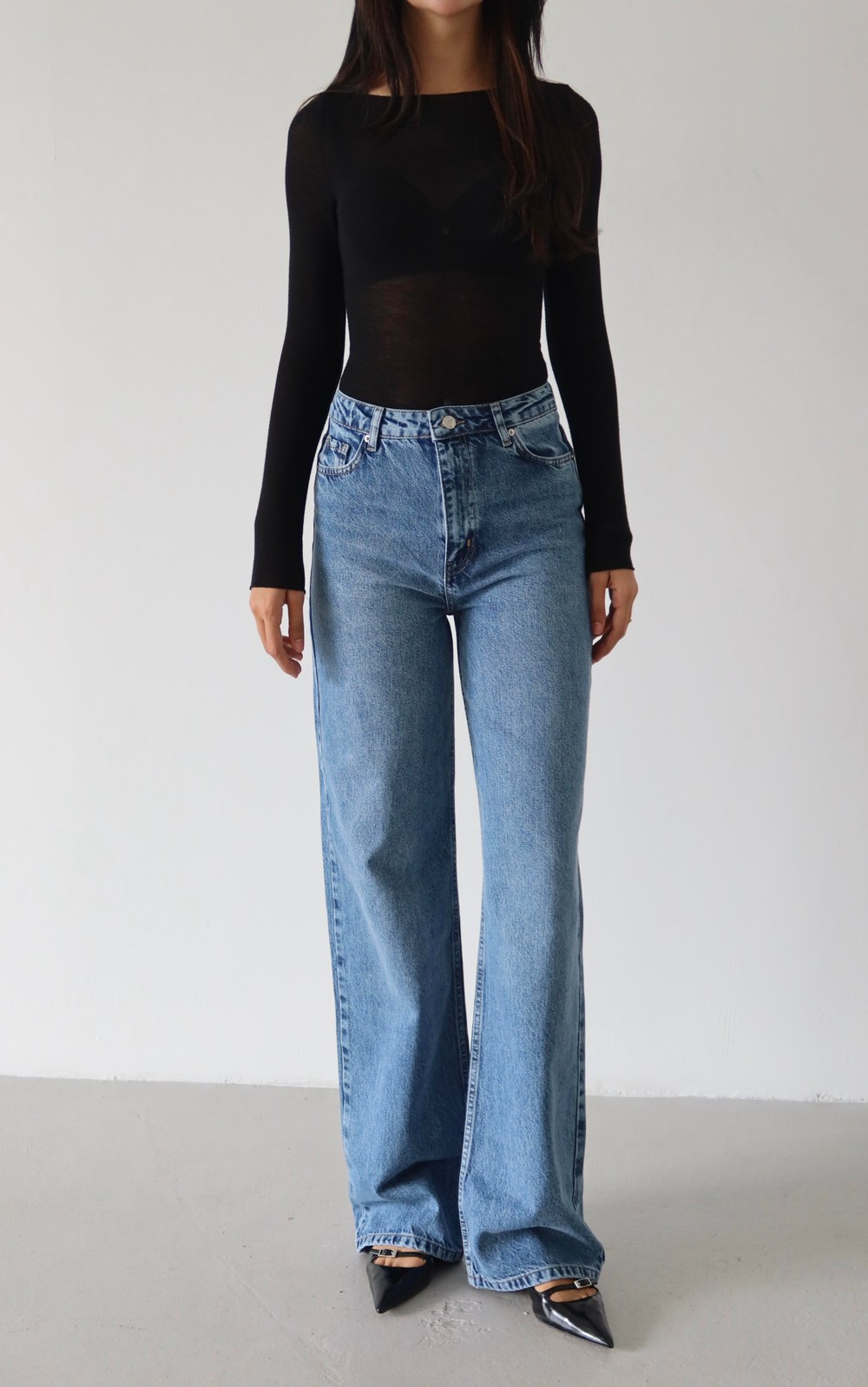 Kadın Yüksek Bel Boru Kesim Blue Jean Pantolon