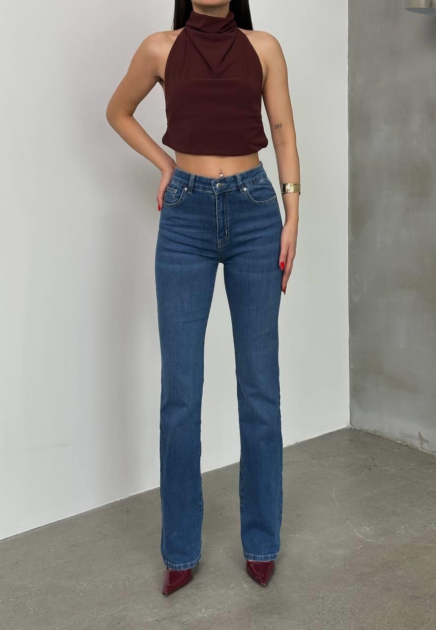 Kadın Yüksek Bel Yarım İspanyol Paça Blue Jean Pantolon