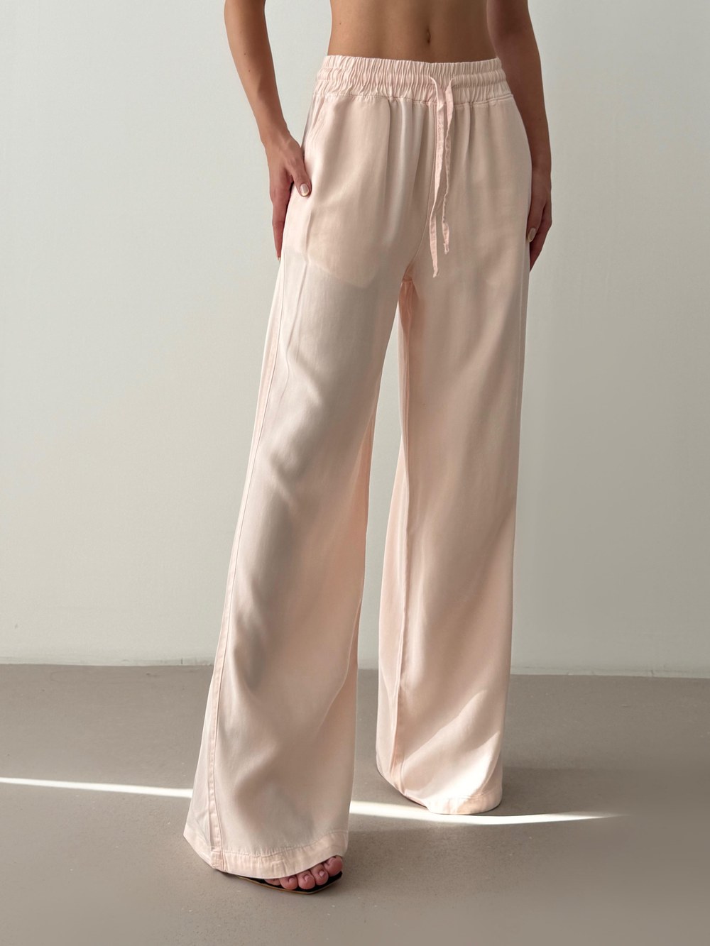 Bel Lastik Detaylı Pembe Palazzo Pantolon