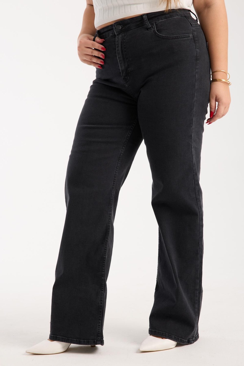 Yüksek Bel Geniş Kesim Füme Jean Pantolon