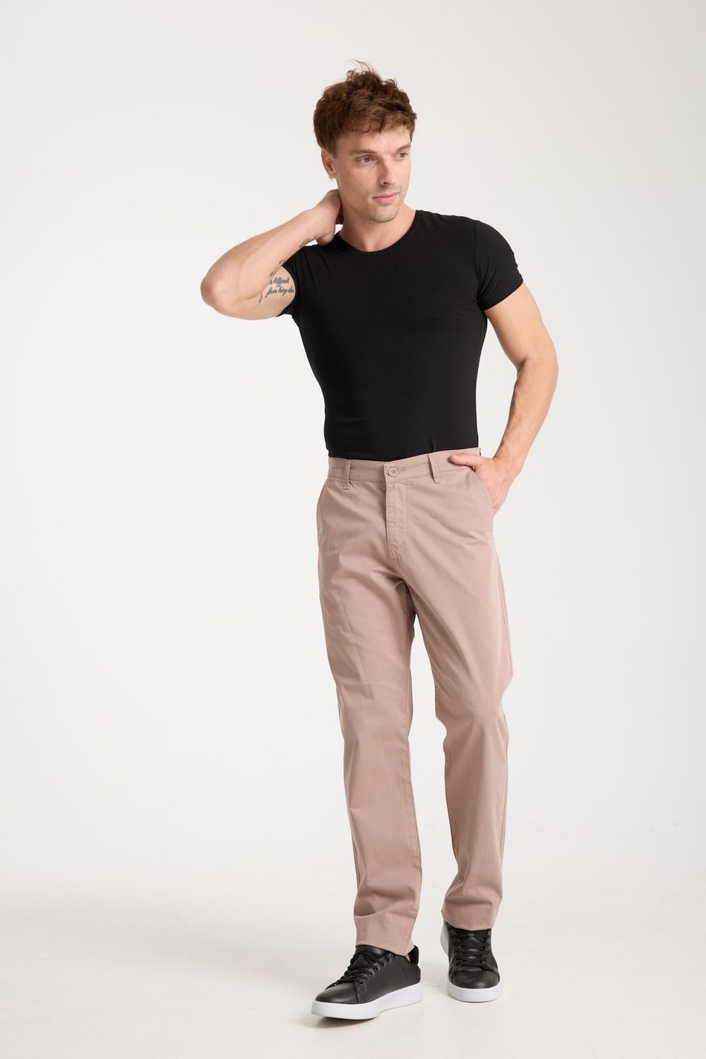 Erkek Yüksek Bel Boru Paça Vizon Chino Pantolon