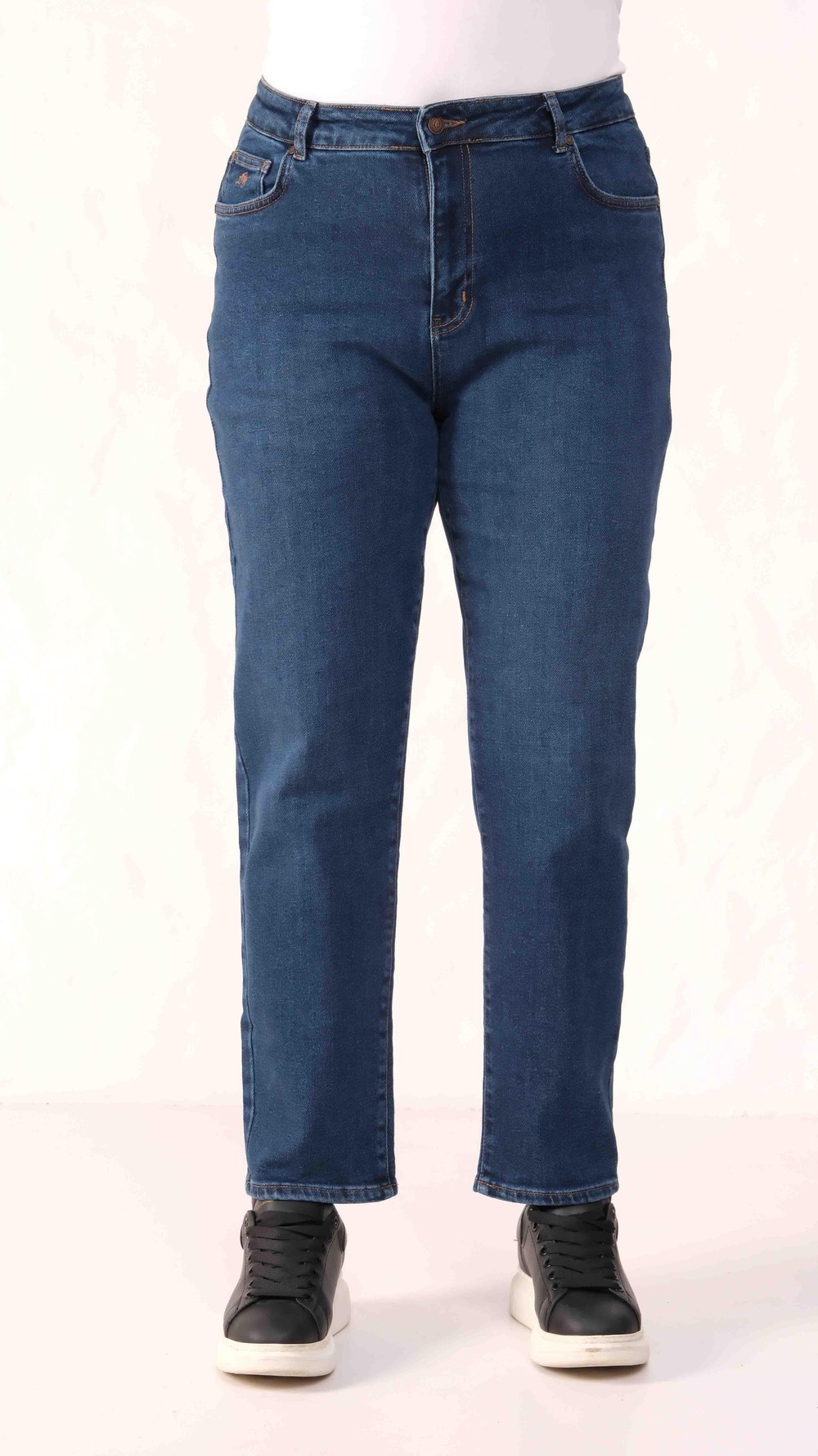 Yüksek Bel Dar Paça Battal Kesim Dark Blue Jean Pantolon