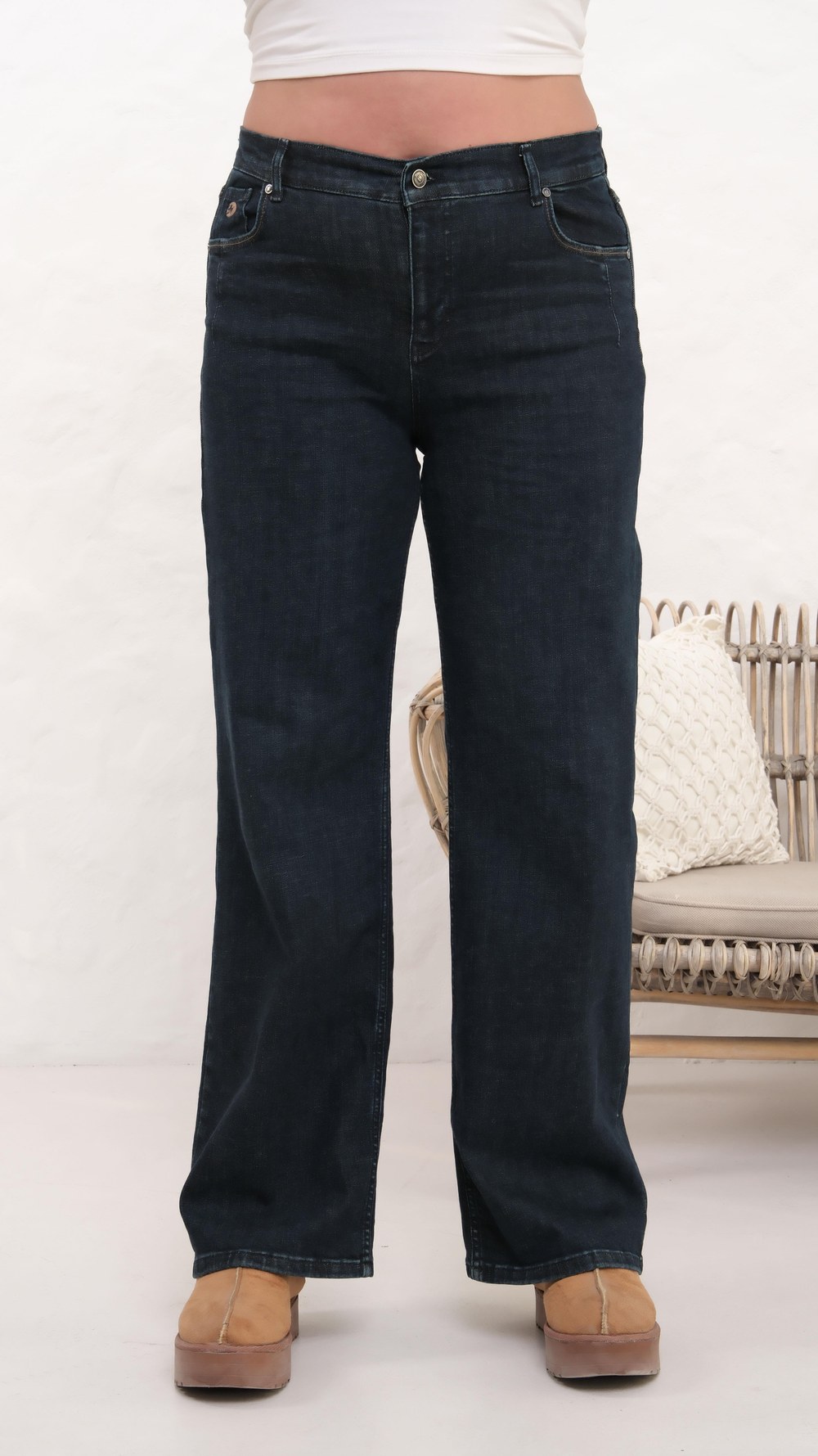 Yüksek Bel Battal Kesim Yeşil Tint Jean Pantolon