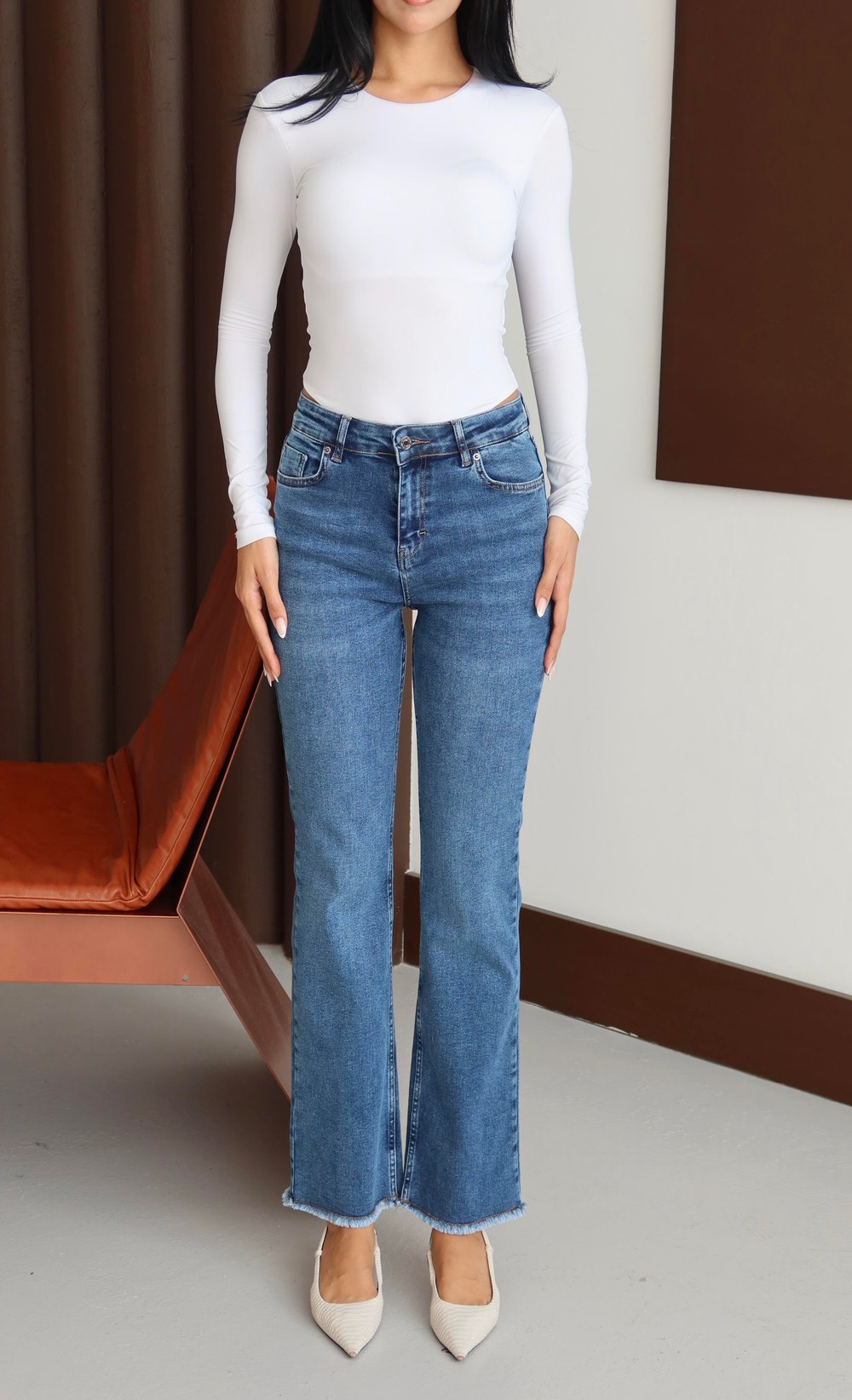 Yüksek Bel Paça Püskül Detaylı Ara Beden Blue Jean Pantolon