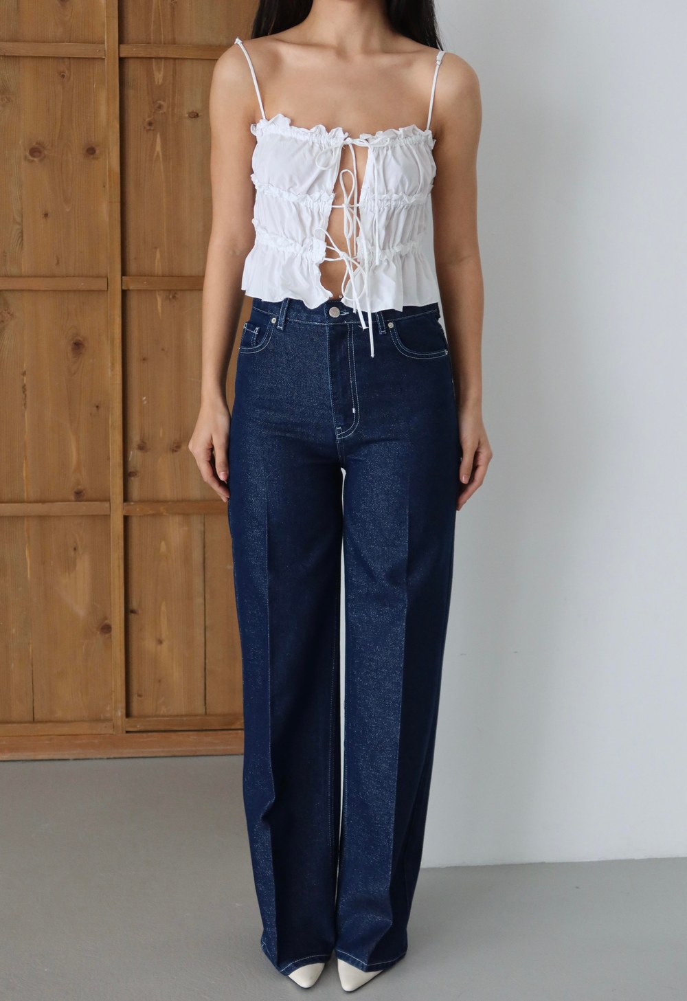 Yüksek Bel Sim Detaylı Wideleg Kalıp Rinse Silver Simli Jean Pantolon