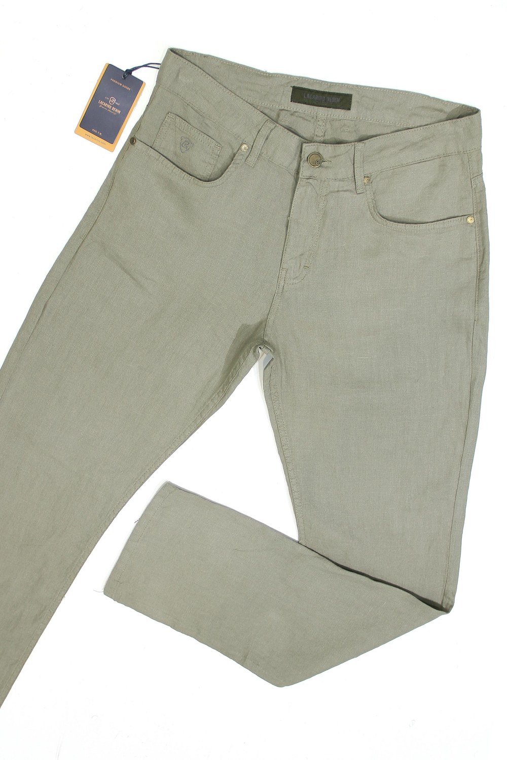 Yüksek Bel Boru Paça Linen Kumaş Haki Erkek Pantolon